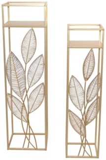 2tlg. Blumenständer-Set aus Metall, mit Blattmotiven, gold