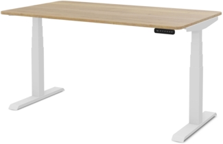 ASSMANN Elektrisch Höhenverstellbarer Familien Schreibtisch Pitino Curved 120x80 cm Eiche Natura Signalweiß Metall Holz