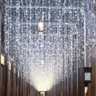 Clanmacy LED-Lichterkette 5-200m LED Eisregen Eiszapfen Lichterkette Deko Weihnachten Fenster, 8 verschiedene Modi