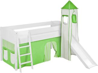 Lilokids 'Ida 4106' Spielbett 90x200 cm, Grün Beige, Kiefer massiv, mit Turm, Rutsche und Vorhang