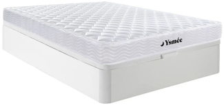 Vente-unique - Set aus Bettgestell mit Bettkasten + Federkernmatratze mit Memory Schaum - 140 x 190 cm - Stärke 15 cm - Weiß - WOLKENLOS von YSMÉE