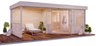 FinnTherm Saunahaus Hanna-40 Gartensauna 3 Sitzbänke aus Holz Sauna mit 40 mm Wandstärke Außensauna mit Montagematerial