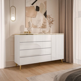 Lookway Kommode AURORA 4S1D weiß glänzend Anrichte mit Schubladen