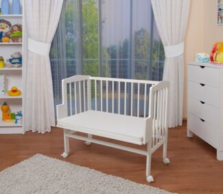 WALDIN Beistellbett mit Matratze, höhenverstellbar, Weiß lackiert