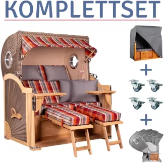Strandkorb Norderney Teak Bullauge PE grey Dessin 584-KOMPLETTSET