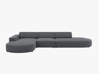 Micadoni 4-Sitzer Sofa Jodie offen runde Recamiere Links Strukturierter Stoff Megan Dunkelgrau