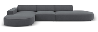 Micadoni 4-Sitzer Samtstoff Sofa Jodie offen runde Recamiere Links Strukturierter Stoff Dunkelgrau Kunststoff schwarz