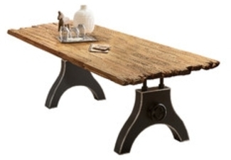 Tisch aus recyceltem Teakholz, Metall - 220 x 100 x 76 cm - Natur/ Schwarz