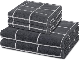 Ross Sensual Skin Karo 4 tlg. Frottier-Set - 2 X Handtuch (50 X 100cm), 2 X Duschtuch (75 X 140cm) - 500 - Anthrazit