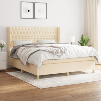 vidaXL Boxspringbett mit Matratze Creme 180x200 cm Stoff 3128786