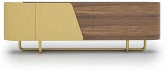 Casa Padrino Luxus Sideboard mit 4 Türen Gelb / Braun / Messing 235 cm - Hotel Möbel