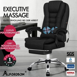 ALFORDSON Bürostuhl Gaming-Stuhl, Massage-Computerstuhl mit Wippfunktion, mit verstellbaren Armlehnen, höhenverstellbar, Leinen Schwarz