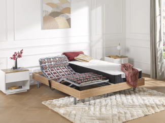 Vente-unique - Relaxbett elektrisch - Taschenfedernkernmatratzen mit Formgedächtnis - PHANES von YSMÉE - mit OKIN-Motor - Holzfarben - 2 x 90 x 200 cm