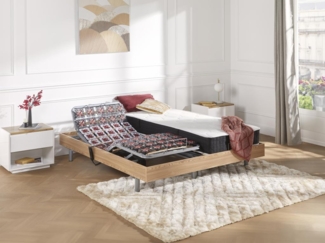 Relaxbett elektrisch - Taschenfedernkernmatratzen mit Formgedächtnis - PHANES von DREAMEA - mit OKIN-Motor - Holzfarben - 2 x 90 x 200 cm