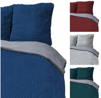Visaggio Bettwäsche Teddyplüsch Winter Bettbezug Cord Optik, Fleece, 3 teilig, extra warm und kuschelig, Winterbettwäsche Cashmere Touch