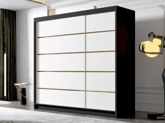 Kleiderschrank mit Goldverzierung Edrulaz VII mit drei Schwebetüren (Farbe: Schwarz / Weiß)