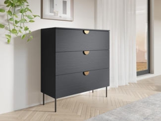 Vente-unique - Kommode mit 3 Schubladen - Schwarz & Goldfarben - NATANIEL