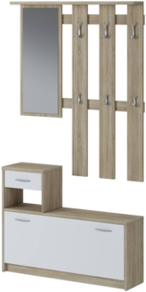 Dmora Eingangsmöbel Garolfo, Moderner Eingang, Wandgarderobe, Multifunktions-Aufbewahrungskonsole, 100x26h190 cm, Weiß und Eiche