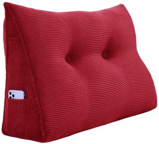 VERCART Großes Keilkissen, Langes Lesekissen, Bettruhe Rückenkissen, Dreieckiges Liegekissen, Dekoratives Kopfteilkissen für Tagesbett oder Tiefes Sofa, Cord Rot, 80cm