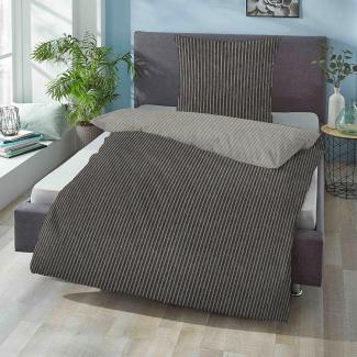 Traumschlaf Melange Flanell Bettwäsche Streifen Doubleface|200x200 cm + 2x 80x80 cm