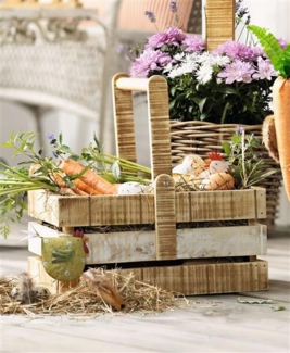 Dekokiste "Rustikal" aus Holz, braun & weiß gekalkt, umlegbarer Henkel, Aufbewahrungskiste, Holzkiste