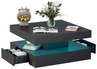 radelldar Couchtisch mit 2 Schubladen, LED&Fernsteuerung matt 78 x 78 x 40 cm (1 Tisch), Wohnzimmertisch Kaffeetisch mit Verstecktem Stauraum für Wohnzimmer