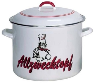 KRÜGER Allzwecktopf Dekor KOCH 14 Liter mit Glockendeckel, weiß/rot, Stahlemaille
