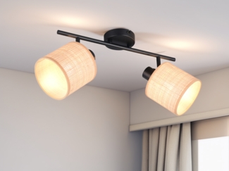 Deckenstrahler AIMEE 2-flammig mit Lampenschirmen aus Bast, Breite 42cm