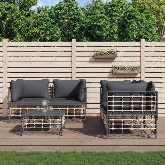 vidaXL 5-tlg. Garten-Lounge-Set mit Kissen Anthrazit Poly Rattan 3186703