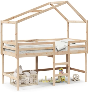 vidaXL Hochbett mit Leiter und Dach 90x200 cm Massivholz Kiefer 3282064