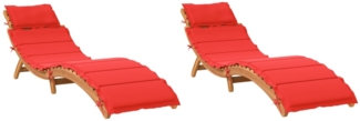 vidaXL Sonnenliegen mit Auflagen 2 Stk. Rot Massivholz Akazie 3214837
