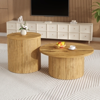 Couchtisch rund 75 x 75 x 36 cm – multifunktionaler Wohnzimmertisch aus MDF mit Naturholzmaserung