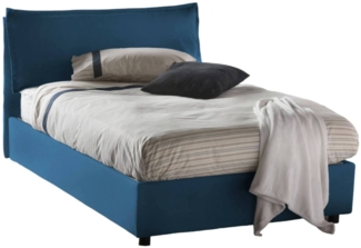 Dmora Doppelbett Attinia, Bettkasten mit Stoffbezug, 100 % Made in Italy, Öffnung vorne, inklusive Matratze 120 x 190 cm, Blau