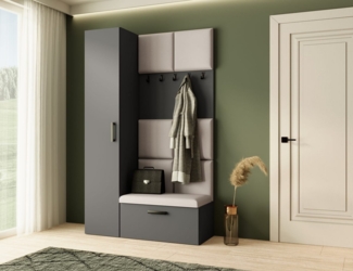 Beautysofa Garderobenschrank mit schmalem eintürigen Kleiderschrank mit Kleiderstange MARGARET I+IV (in 2 Breiten zur Auswahl) mit schmalem 1-türigen Kleiderschrank