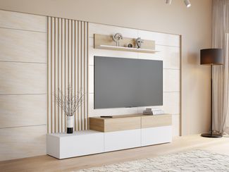 Wohnwand Narezi I (Farbe: Weiß / Eiche Cremona)