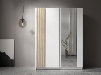 AX Living Kleiderschrank weiß mit Spiegel 150 cm – Beralto mit Lamellen