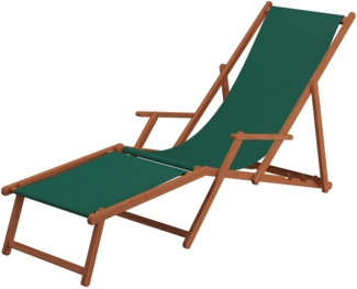 Liegestuhl Sonnenliege grün Fußablage Gartenliege Holz Deckchair Strandstuhl Gartenmöbel 10-304 F