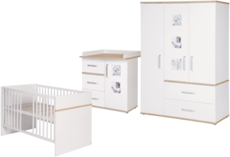 roba Kindermöbelset 'Pia' - 3-teilig - Kinderbett 70 x 140 cm - Wickelkommode - Kleiderschrank - Weiß