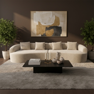 skølm 'Loki' Sofa 4 Sitzer, Vollschaumcouch mit Vakuum-Kompression, kein Aufbau erforderlich, mit 4 Kissen, Teddy-Bouclé Stoff beige
