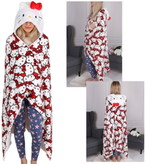 Wohndecke Hello Kitty Weiße Kapuzendecke, warm, groß 150x120 cm, Sarcia. eu