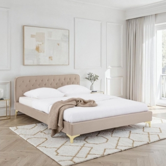 CARO-Möbel Polsterbett GLAMOUR, Bett GLAMOUR gepolstert mit Steppmuster aus Samtstoff beige
