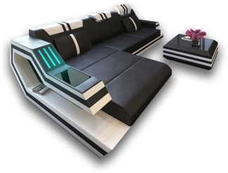 Sofa Dreams Ecksofa Ravenna L Form Leder mit Ottomane und USB, Couch, mit LED, wahlweise mit Bettfunktion als Schlafsofa, Designersofa