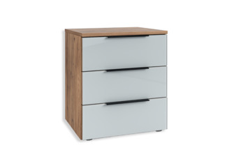 Maja Möbel Nachttisch Nachtkommode Glas Grau Zinneiche 3 Schubladen Modern Elegant, 62x45x40cm