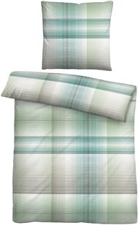 biberna Seersucker Bettwäsche 0024519 KARO-STREIFEN, petrol, 1x 155x220 cm + 1x 80x80 cm