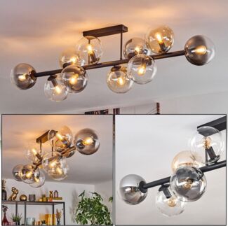 hofstein Deckenleuchte Deckenlampe aus Metall/Glas in Schwarz/Bernstein/Rauch/Klar, ohne Leuchtmittel, im Vintage-Design (Schirme Ø 15 cm), E14