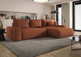 Ecksofa Schlafsofa Sofa WALKEN Stoff Aragon Rostbraun Ottomane Rechts
