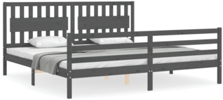 vidaXL Massivholzbett mit Kopfteil Grau 200x200 cm 3194333