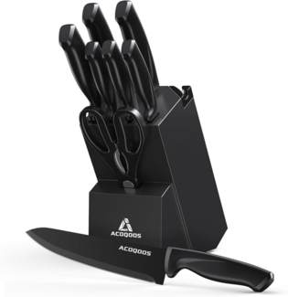 ACOQOOS Messerblock 10-teilig mit integriertem Schärfer Schwarz