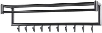 Garderobe Rore aus pulverbeschichtetem Metall, Industrial Design, Dunkelgrau, mit Hutablage, 10 Haken und Stange