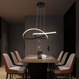 V-TAC LED-Hängeleuchte, Leuchtmittel nicht inklusive, Warmweiß, LED Hängeleuchte Esszimmerlampe Aluminium schwarz geschwungen D 50 cm